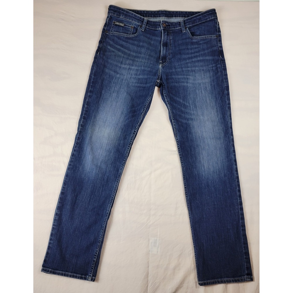 Calvin Klein Slim Fit Jeans Mens 36x32 Medium Wash Blue Denim 40752KX